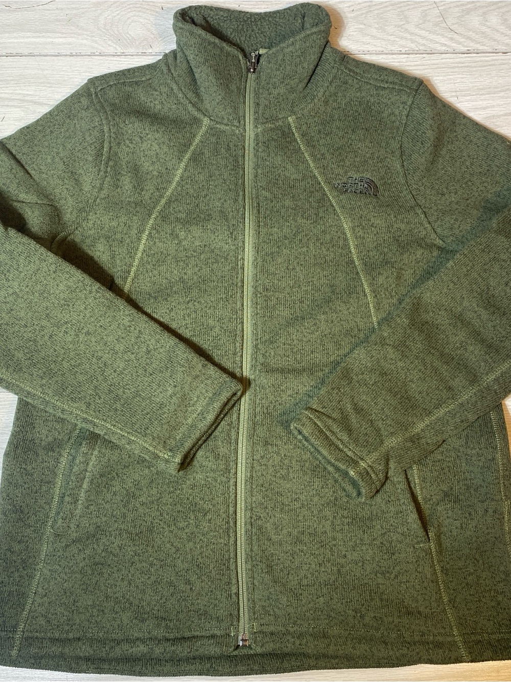 The North Face Women's Green Full Zip Fleece Jacket Sweater Size Large L Outdoor